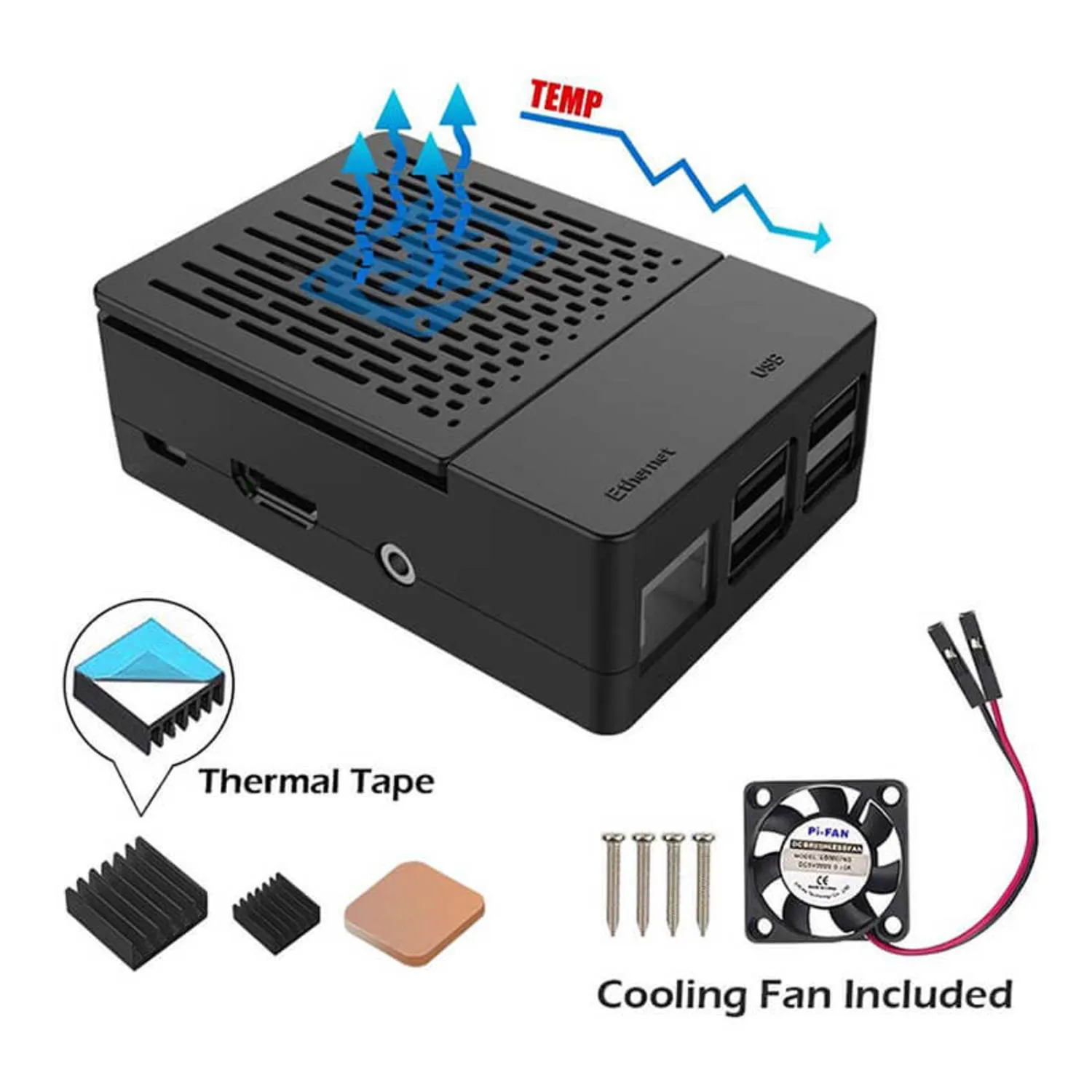 Raspberry Pi 3B+ Case with Cooling Fan + Heatsinks (Elecr