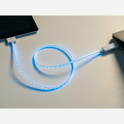 Flowing Effect iOS Dock Data+Charging Cable - White w/Aqua EL