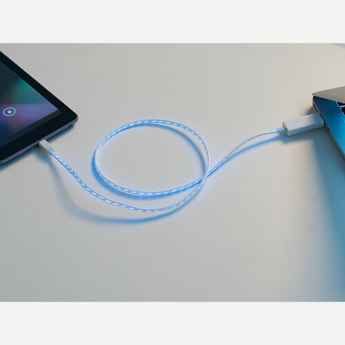 Flowing Effect MicroUSB Data+Charging Cable - White w/Aqua EL