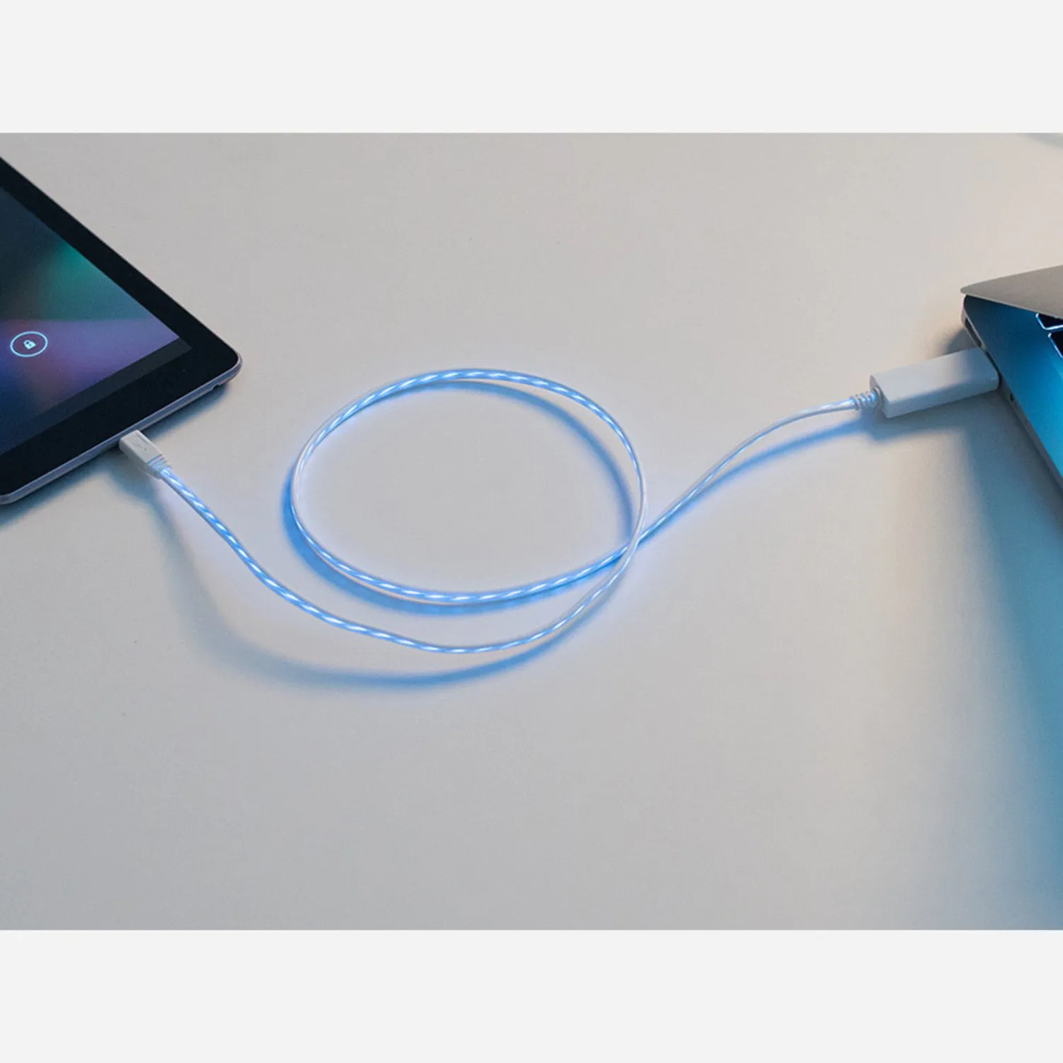 Photo of Flowing Effect MicroUSB Data+Charging Cable - White w/Aqua EL