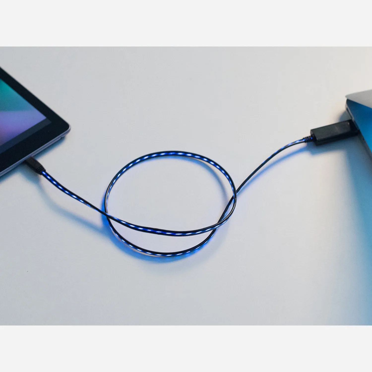 Photo of Flowing Effect MicroUSB Data+Charging Cable - Black w/Aqua EL