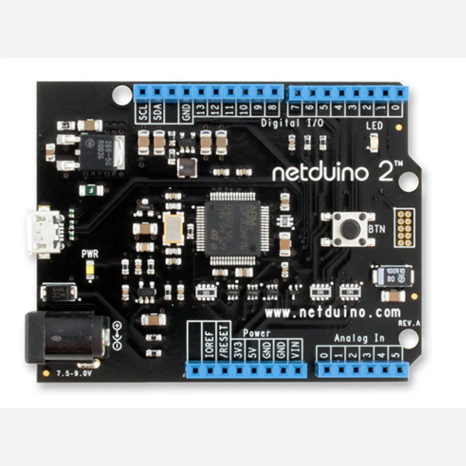 Photo of NETduino 2 (.NET-programmable microcontroller)