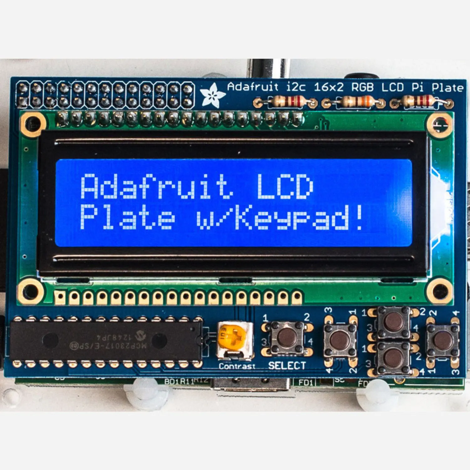 Photo of Adafruit BlueWhite 16x2 LCD+Keypad Kit for Raspberry Pi