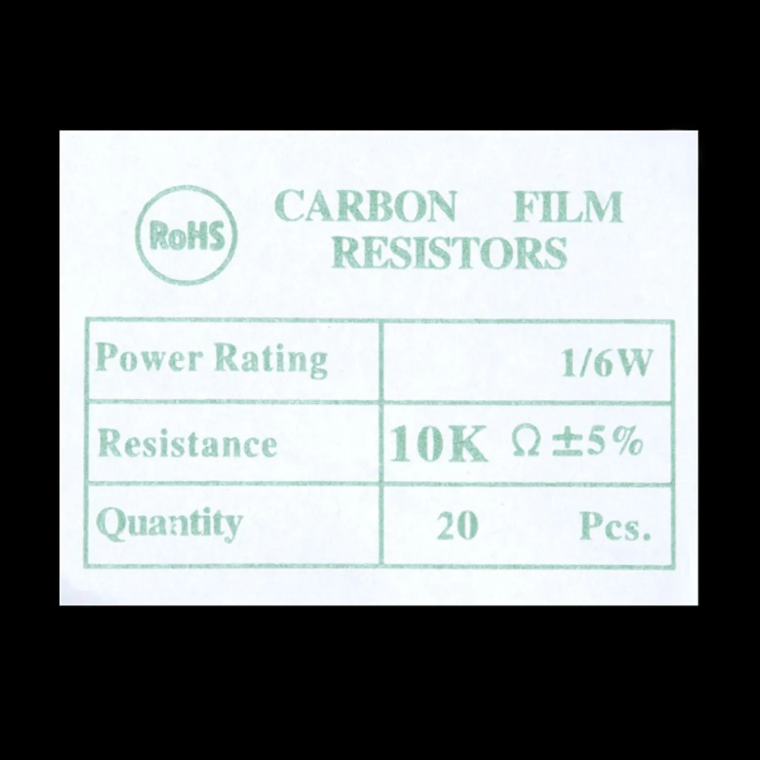 Photo of Resistor 10K Ohm 1/6th Watt PTH - 20 pack