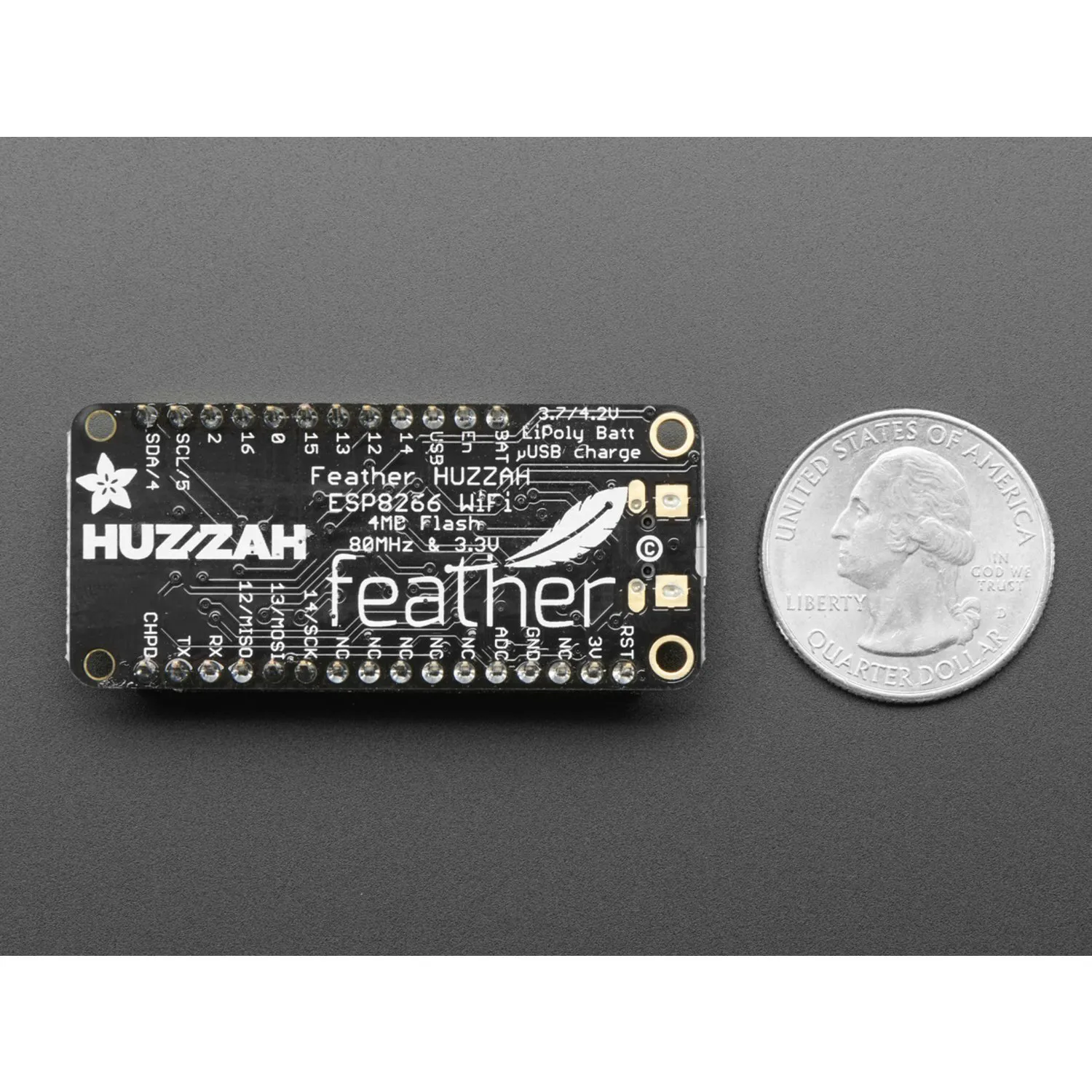 Photo of Assembled Feather HUZZAH w/ ESP8266 WiFi With Stacking Headers