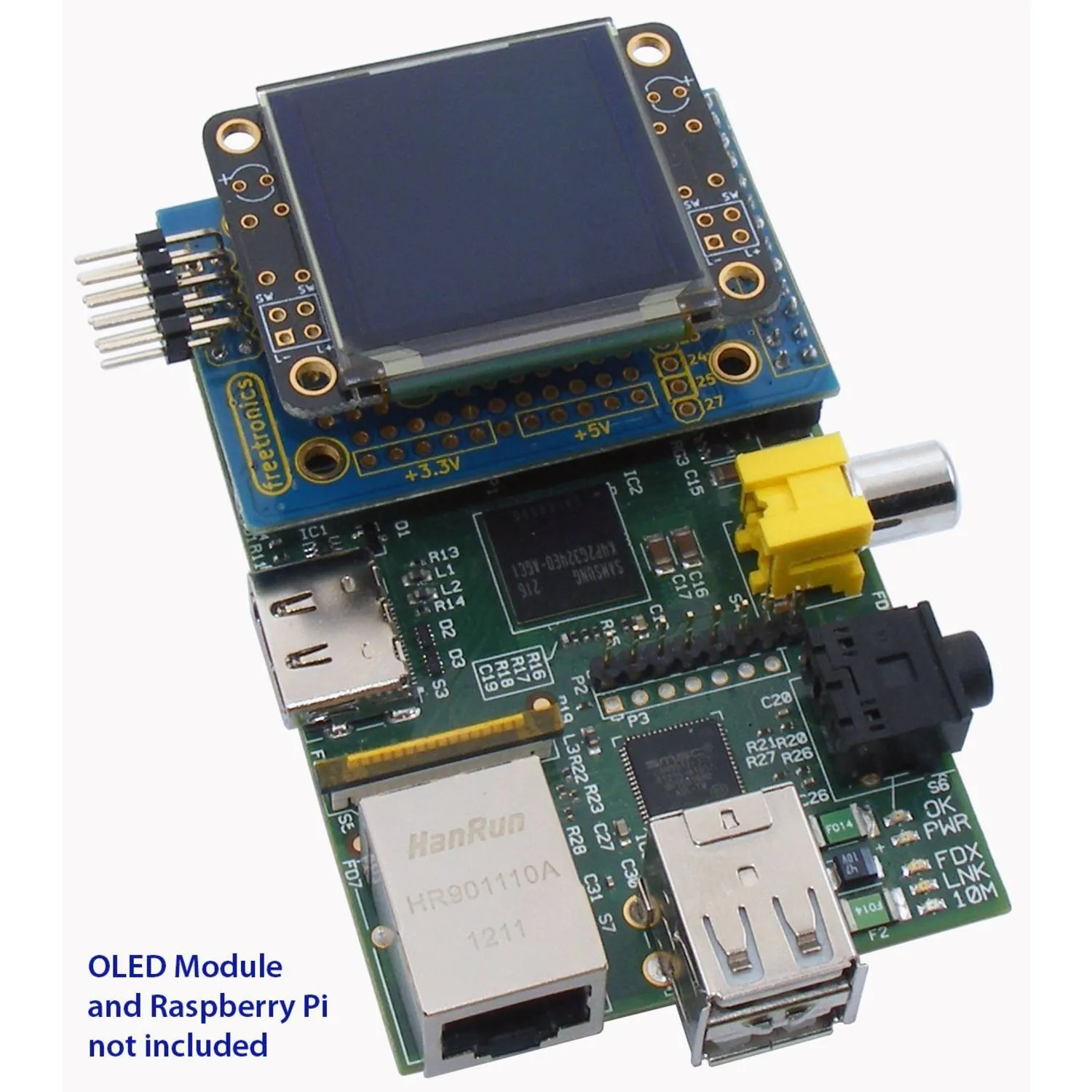 Photo of PiScreen OLED adapter for Raspberry Pi