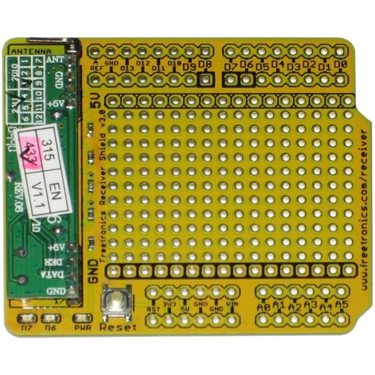 Photo of Receiver Shield for Arduino: 315MHz / 433MHz