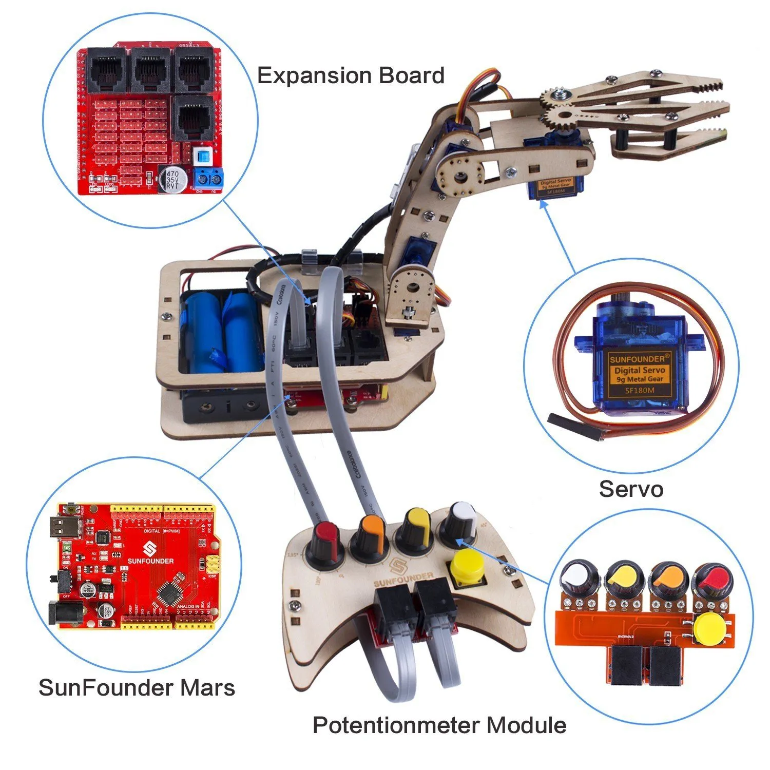 Photo of Arduino Uno Robotic Arm Kit DIY 4-Axis Wooden Mental Servo Rollarm